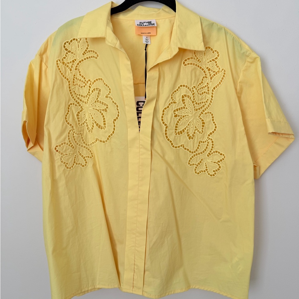 Chic Yellow Floral Cutout Blouse
